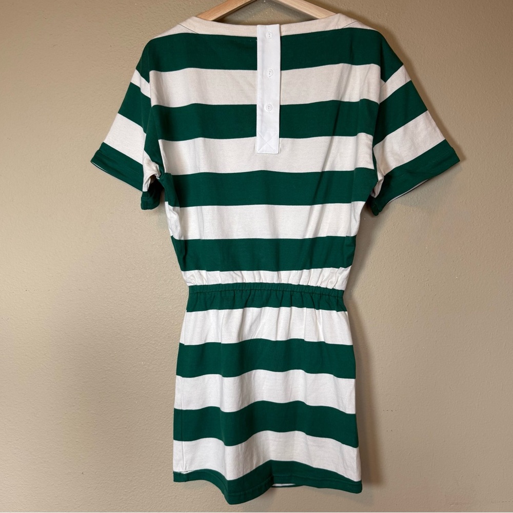 Helsa Rugby Organic Cotton Mini Dress Green Ivory Stripe NWT Size XS - Picture 3 of 8